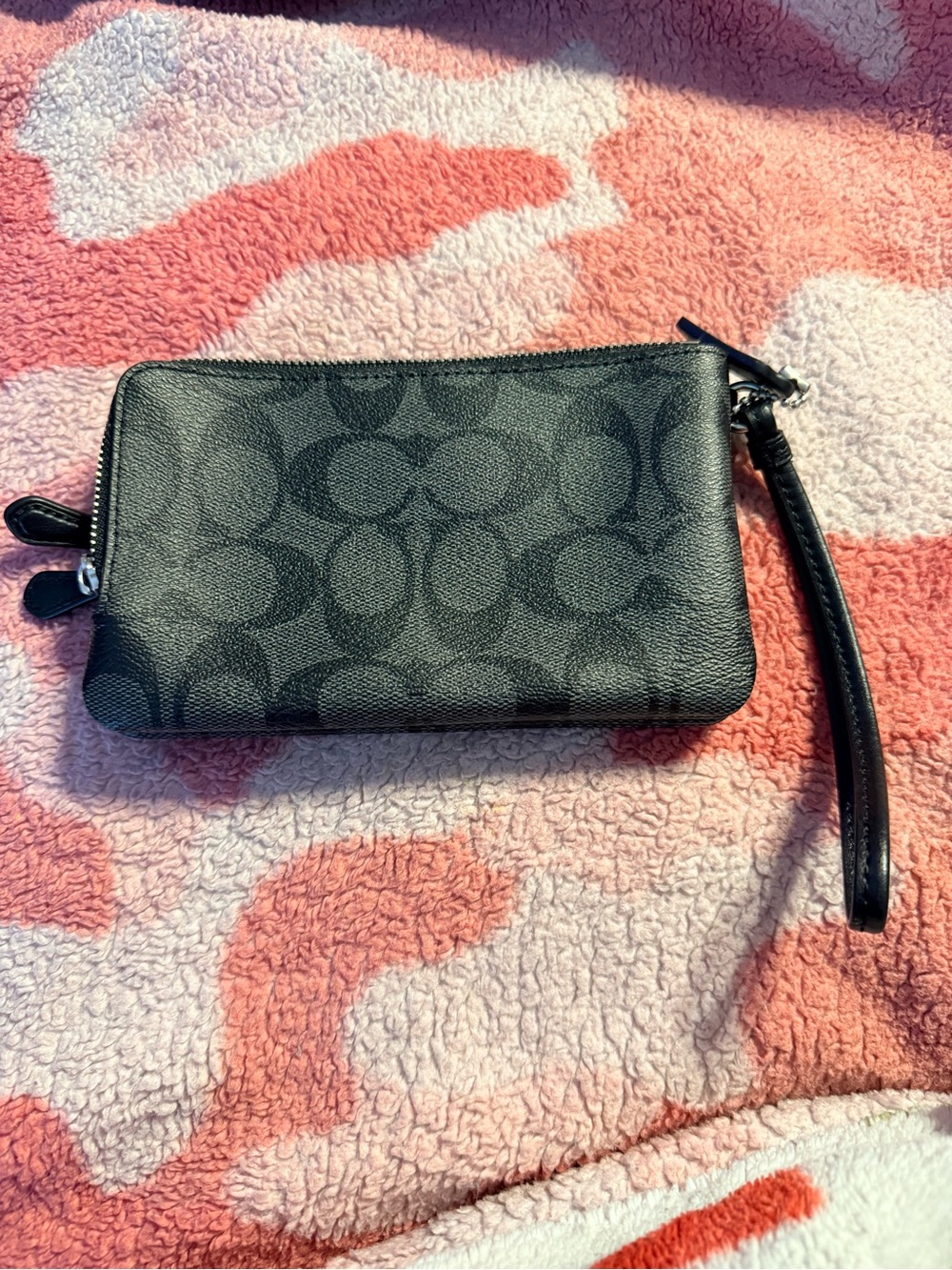 Coach Black Signature Wristlet Wallet with Silver Logo - Picture 2 of 5